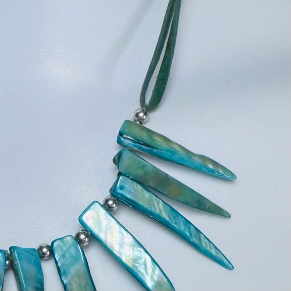 Boho Turquoise Shell Spike Necklace Teal Statement Bib Festival Jewelry - Picture 5 of 8